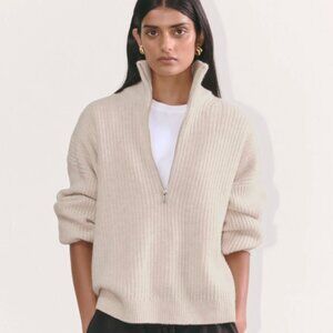 Everlane  Half-Zip Sweater in Luxe Merino  Size Small Heathered Oat